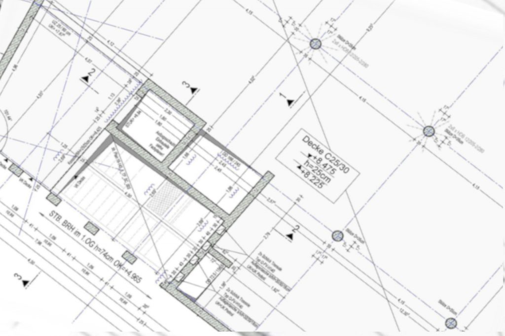 Erstellung von Schal- und Bewehrungsplänen - Beispiel Schalplan, Grundriss, 